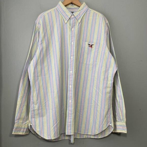 American Living Mens Size XL Pastel Striped Button Down Oxford Shirt Eagle Crest - Picture 1 of 8